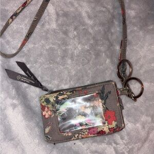 Vera Bradley Gray Floral Quilted ID Lanyard